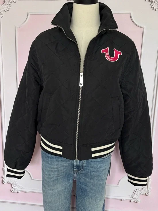TRUE RELIGION Horseshoe Quilted Black Zip Up Bomber Jacket--NWT--M - Picture 2 of 16
